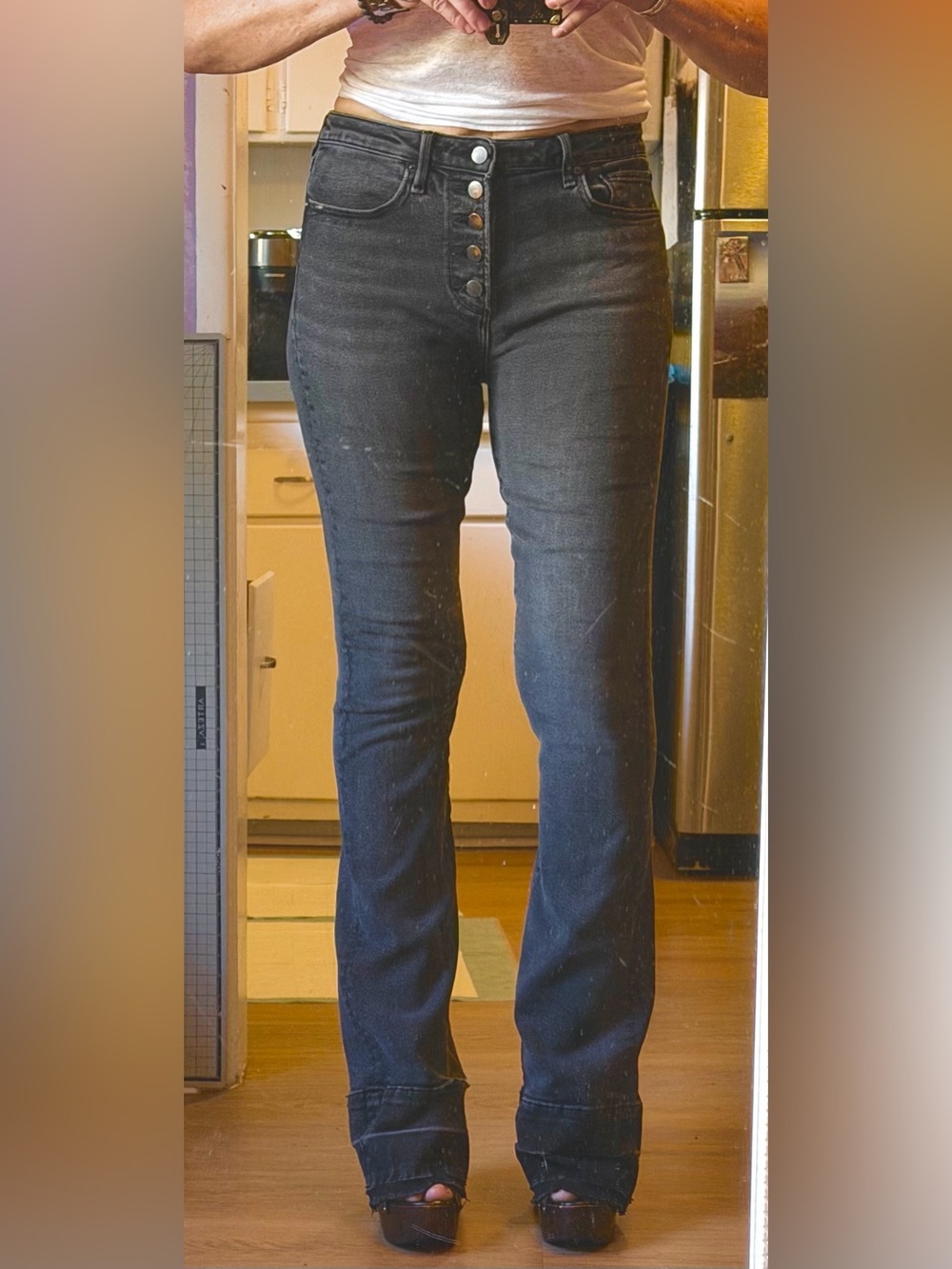 DRIFTWOOD SZ 28 High Waist Exposed Button-Front Bootcut Jeans